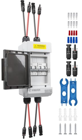 PJERJZN Solar PV Trennschalter 60A 400V DC/AC Miniatur Leistungsschalter mit 4mm² Solarstecker Kabel Wasserdichtem Gehäuse für Solaranlagen Haushalte Batteriespeicher (400V 60A)