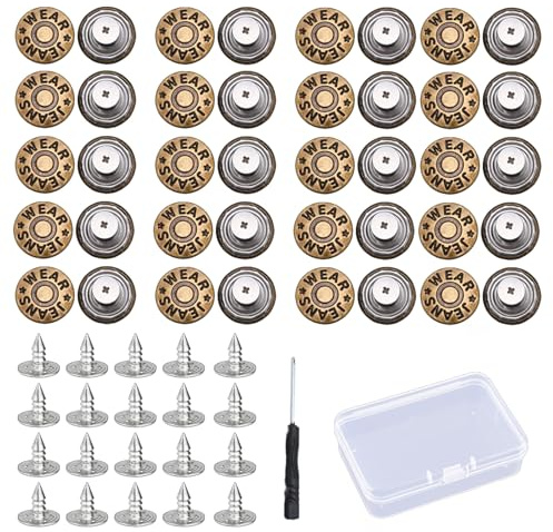 40 PCS Metal Adjustable Buttons, 17mm Removable Jeans Buttons for Pants, Jackets, and Bags