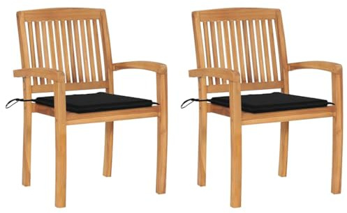 Frdhee Balkonstühle Terassenmöbel Außen, Gartenstühle 2 STK. mit Schwarzen Kissen Massivholz Teak Gartensofa für Garten, Wohnzimmer, Hof, Terrasse und Balkon