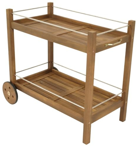 DEGAMO Barwagen Servierwagen Cape TOWN92x84x83cm, Zwei Ebenen, Holz Akazie braun geölt, Outdoor