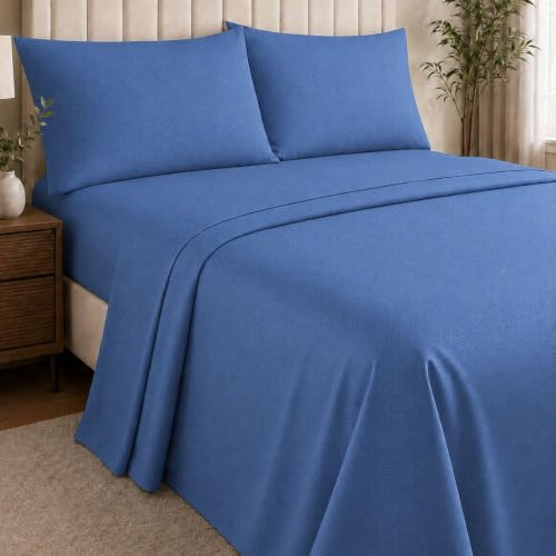 NARCISO - Completo Lenzuola Matrimoniali 4 Pezzi Tinta Unita Embossed, Set Lenzuola Matrimoniali in Microfibra Traspirante ed Anallergica, Biancheria da Letto Made in Italy, Colore Azzurro