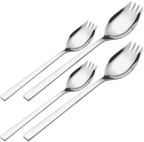 BIUDECO Tenedores para Ensalada Mango Largo de Acero Inoxidable, Juego de 4 Piezas (2 Grandes 2 Medianos), Cubiertos Resistentes para Servir Postres y Frutas, Uso en Cocina y Comedor
