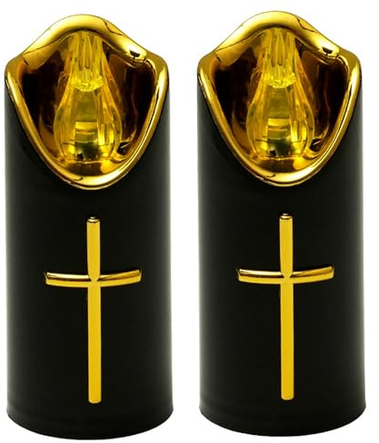Ginwrek Gravdekorationer för kyrkogården, 2-pack gravlampor, minnesvärda LED-ljus med guldkors, batteridrivna kyrkogårdsljus för utomhusdekorationer, svart