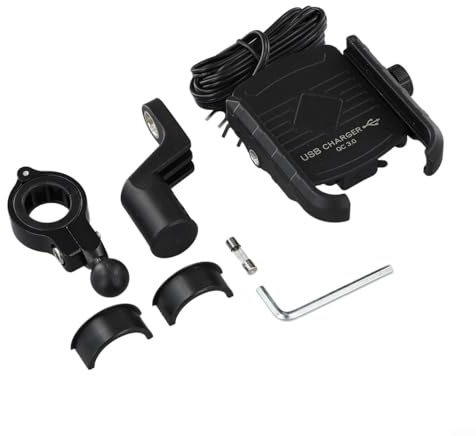 Chargeur de moto sans fil Support de guidon avec verrouillage E Key pour smartphones de 3,5 à 6,5 pouces Noir