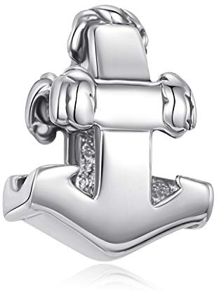 Abalorio de ancla náutica de plata de ley 925 auténtica, compatible con pulseras europeas