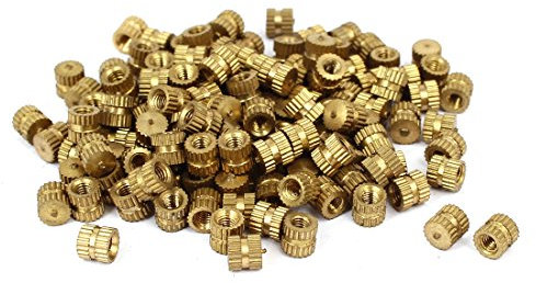 sourcing map 100 Stück Gewindeeinsatz M3 x 5mm 5.3mm OD Messing Einpressmuttern Eingebettete Rändelmutter