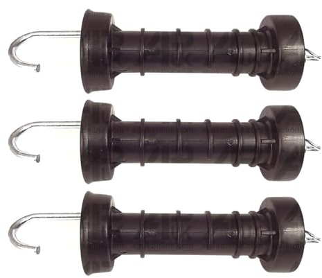 3x Heavy Duty Electric Fence Arch Hook Gate Handle & Spring Inside Insulator