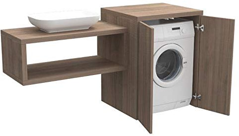 VE.CA – Mueble de baño para cubrir la lavadora Estocolmo con puertas – Lavandería – Color nogal – Decoración del hogar – Excelentes acabados de madera – Fabricado en Italia