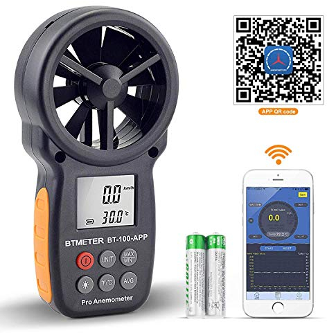 BTMETER Digital Wind Speed Anemometer Handheld, Wireless Bluetooth Vane Anemometer Meter for Wind Chill, Speed, Temperature Monitor BT-100APP