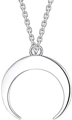 JO WISDOM Damen Halskette mit Sichel Mond Anhänger Astro in 925 Sterling Silber mit Weißgold plattiert,42+3 cm lang,Schmuck für Frauen