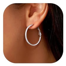 GoldChic Pendientes de Aro Plata Acero Inoxidable 30mm Aros Pequeños Finos Plateado Hipoalergénicos Ligeros Minimalistas Joyas de Mujer Chica