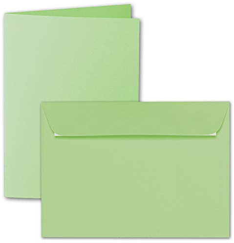 ARTOZ 15x DIN A5 Faltkarten-Set mit Umschlägen - Birkengrün (Grün) - 148 x 210 mm - gerippte Bastelkarten blanko mit Brief-Umschlägen - 220 g/m²