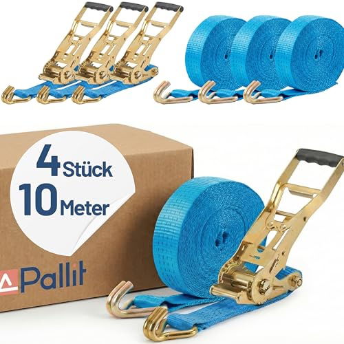 4X Spanngurt Zurrgurt Ratschengurt 10 m bis 5000 kg / 5000 daN, Langer Hebel Langhebelratsche, zweiteilig 2-TLG Ratschengurt blau, 50 mm Gurtbreite
