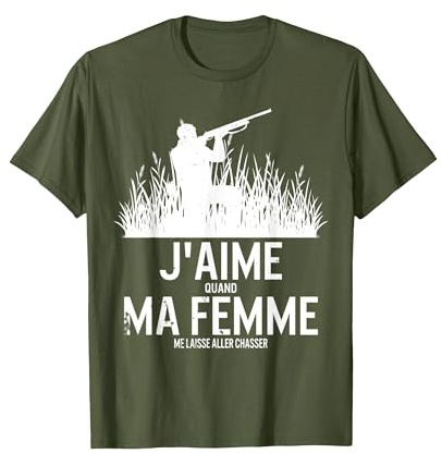 Tee-Shirt Chasse Chasseur Marié Cadeau Femme Laisse Chasser T-Shirt, Homme, Olive, XL
