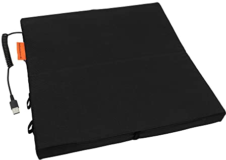 Bumfire Sitzkissen Beheizbar & Faltbar - Akku Heizkissen Kabellos mit USB Anschluss - Elektrisch Beheizbare Wärmekissen Sitzauflage Stadion, Camping, Rollstuhl, Outdoor Kissen - Schwarz - 35x35 cm