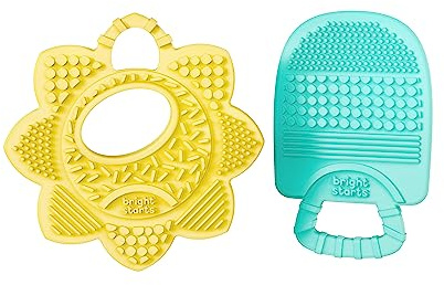 Bright Starts, Sunny Soothers, 2 Beißringe mit unterschiedlichen Oberflächen zur Beruhigung des Zahnfleisches, leicht zu greifen, BPA-frei, perfekt für unterwegs, mehrfarbig, 80 g