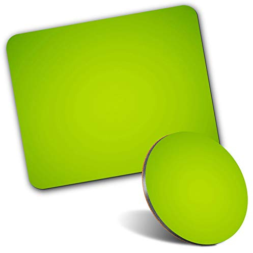 Rectangle Mouse Mat & Round Coaster Set - Lime Green Colour Fade 20 cm & 9 cm for Computer & Laptop, Office, Gift, Non-slip Base #14805