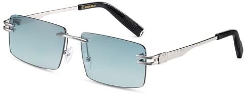 Lunettes de soleil rétro sans monture pour hommes femmes lunettes de soleil à monture ultra-petite rectangulaire voir à travers les lunettes de lentille