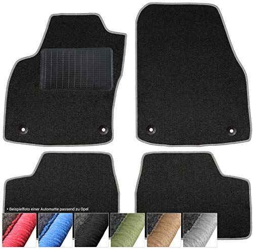 moto-MOLTICO Fußmatten Auto - Velours Autoteppiche | passend für Opel Astra H (2004-2009) - 4-teiliges Set - Schwarze Automatten mit Grauen Ziernähten