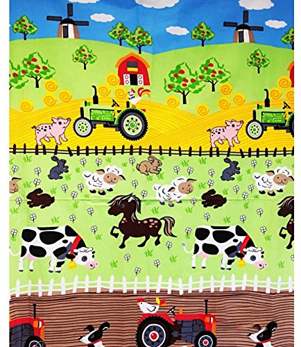 Pingianer 11,99 €/m bondgård traktor djur 100 % bomull bomullstyg barn metervara hantverk sömnad tyg (bondgård stor, 150 x 160 cm)