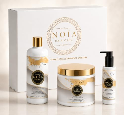 NOÏA HAIR – Trio Capillaire Professionnel VIRTUOSE – Shampoing 500ml + Masque 500ml + Sérum 100ml – Nutrition & Brillance – Figue de Barbarie & Caviar – Cheveux Secs ou Indisciplinés