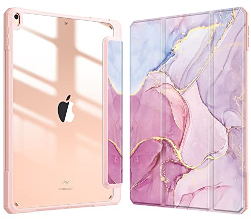 Fintie Funda Durable Compatible con iPad Air 10.5 (3.ª Gen) 2019/iPad Pro 10.5 2017 con Portalápiz - Carcasa Trasera Transparente a Prueba de Choques Auto-Reposo/Activación, Mármol Rosa Dorado