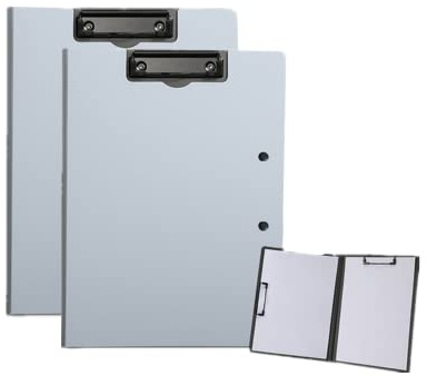2 tavolette portablocco pieghevoli, 22 x 32,5 cm, impermeabili, formato A4 o A3, con due clip in metallo, supporto orizzontale e verticale (grigio, A4)