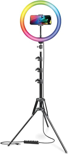 Bower 12-inch Led Selfie Ring Light Studio - Adjustable Brightness, 9 RGB and 3 White Light Modes, 7 Special Effects, with Tripod and Wireless Remote for Professional Photos and Videos