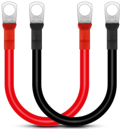 EEEKit 2 Pièces Câble de Batterie, 2AWG 30CM Câble de Chargeur Batterie de Voiture avec Bornes à Anneau Fil de Cuivre pour Camion, Moto, Solaire, RV, Marine