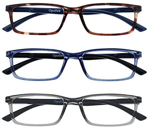OPULIZE SEE Blaulichtfilterbrille für Damen Herren, Blendfreie UV400-Schutz Federscharnier Anti-Müdigkeit, Rechteckiger Rahmen, Computerbrillen Gaming, 3er-Pack Braun Violett Türkis