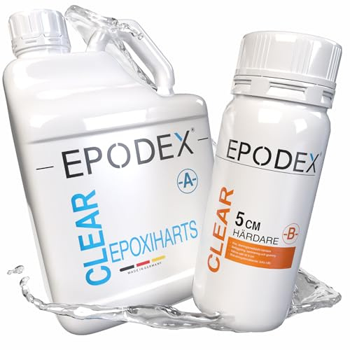 EPODEX Epoxihartskit ECO+ – Transparent epoxiharts för gjutningar upp till 5cm – Gjutmassakit med eller utan färgpigment – För river tables, lampor, höga gjutningar