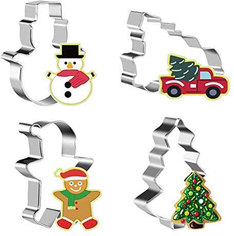 Ausstechformen Weihnachten, 4-teilig Keksausstecher Weihnachten, Plätzchen Ausstecher, Plätzchenausstecher, Cookie Cutter