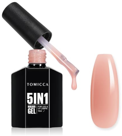 TOMICCA 5 in 1 Builder Gel für Nägel Helles Nude 15ml | Builder-Nail UV/LED Gel Nägel Gummy Base Aufbaugel für Gelnägel Nagelverlängerung Reparatur Nagelstärkung
