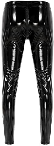 iiniim Longue Pantalons de Sport en Faux Cuir Flash Zipper Léger Legging Longue Coupe Mince pour Dancewear Discothèque Club Bar Clubwear M-4XL Noir C M