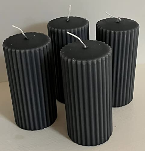Løgum Kloster dänische Blockkerze Stumpenkerze ohne Duft 4-er Set mit Rillen Brenndauer ca. 39 Std., Sondergrößen ca. 50 Std (anthrazit grau)
