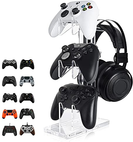 doepeBAE Controller Halter für Xbox Series X PS4 PS5 Switch Joy Con, Kopfhörer Controller Halterung Transparentes Acryl, Kopfhörer Controller Ständer für 3 Gamepads (A)