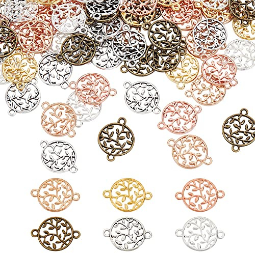 PandaHall 90 Stück Baum Des Lebens Charms 6 Farben Baum Des Lebens Link 15mm Flache Runde Anhänger Perlen Legierung Armbandverbinder Aushöhlen Link Für DIY Halsketten Armbänder Schmuck Handwerk Machen