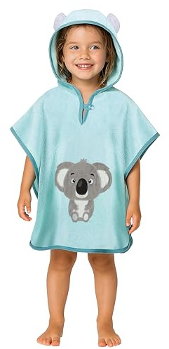 LAYNENBURG Premium badponcho för barn med huva – 100 % bomull – OEKO TEX – baby pojkar flickor handduk poncho frotté, Ljusblå – koala, 3-5 år