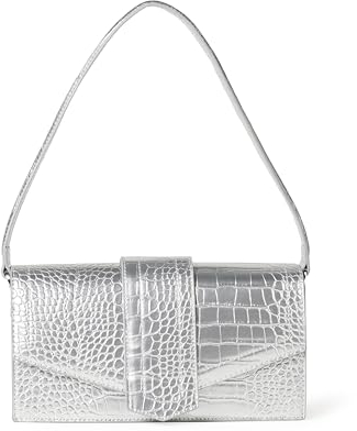 The Drop Schultertasche für Damen, Safiya mit Überschlag, Silber, Einheitsgröße