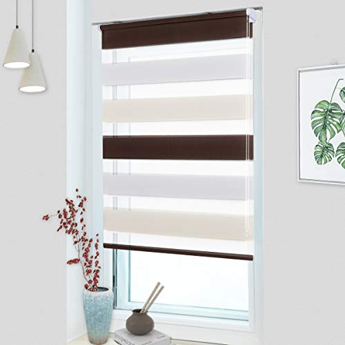 MupFup Doppelrollo Klemmfix ohne Bohren,Duo Rollo Klemmrollo Weiß-beige-braun 45 x 150cm(BxH), Lichtdurchlässig & Verdunkelnd Fensterrollo für Schlafzimmer, Badezimmer, Wohnzimmer Fenster und Tür