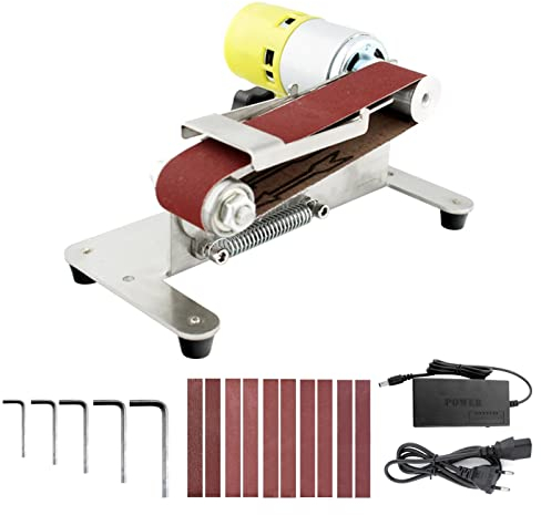 Ponceuse électrique à Bande, rectifieuse de Polissage, Machine à Courroies de ponçage de Banc de Bricolage, affûteuse de Bord Apex de Couteau, Petite Ponceuse à Bande avec 10 Courroies pour métal ACR