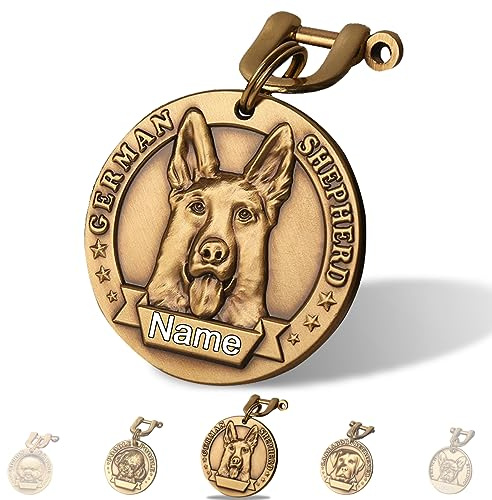FYANER Hundemarke Personalisiert - Messing ⌀35-40mm Dog Tag (Deutscher Schäferhund)