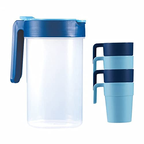 Wasserkaraffe Kaltwasserflasche und Tassen Set Home Große Kapazität Kunststoff Wasserkanne mit Griff Mehrzwecksaft Pitcher Krug for Säfte Wasserkrug