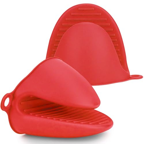 GIHENHAO Silicone Oven Mitts for Air Fryer, 1 Pair Thicken Mini Oven Gloves Heat Resistant for BBQ,Cooking,Baking(Red)
