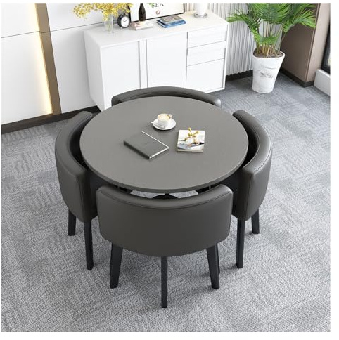 Rezeption Tisch Und Stuhl Kombination,1 Tisch 4 Stühle,Couchtisch Und Stuhl Set,Kleine Konferenzraumtische,Verhandlungstisch,Platzsparende Möbel Büro Konferenztische Büro Empfangsraum ( Color : Black