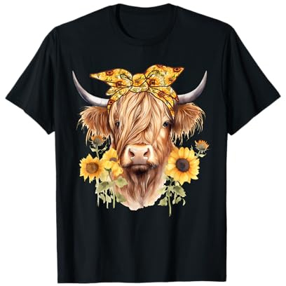 Niedliche schottische Hochlandkuh mit Sonnenblumen-Halstuch, Färse T-Shirt