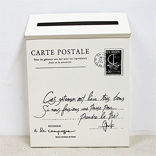 Garden Mail Box Outdoor Vintage Villa Town Galvanized Iron Post Letterbox Postbox Newspaper Magazines Holder Box Catcher Guard (Color : White B)