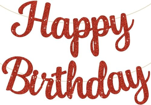 TONIFUL Rot Happy Birthday Girlande，5 Meters Pre-Strung-Glitter Happy Birthday Banner Geburtstag Wimpelkette for Happy Birthday deko Party Dekoration （NO DIY）