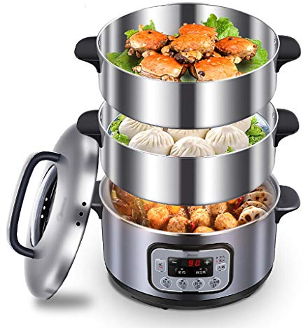 Vaporera eléctrica de 3 Capas de Alta Capacidad, multifunción, Temporizador de Cita, Olla de Vapor de Acero Inoxidable, Olla vaporera para Alimentos