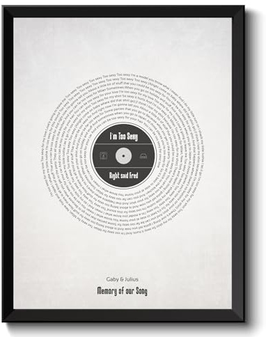 wohnstil Musik-Poster | SongText, Lyrik Bild | personalisiertes Geschenk im Vintage Design, Geschenk für den Partner, Schallplatte, auch eigene Texte, mit Größen- & Rahmenwahl